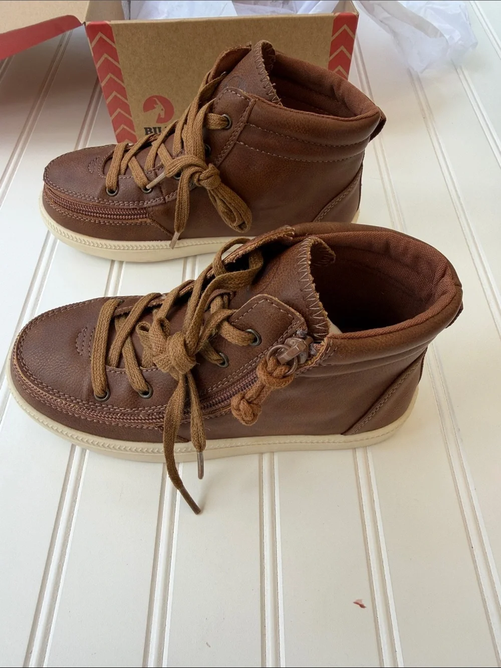 Kids Brown Lace-Up High-Top Boots